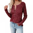 thumbnail image 2 of Baywell Women's Long Sleeve V-Neck Button Loose Casual Henley Tunic Tops T Shirt Red S, 2 of 7