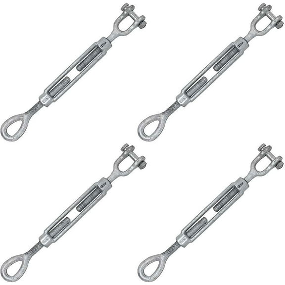 US Cargo Control 3/8 Inch x 6 Inch Jaw and Eye Galvanized Turnbuckle, Working Load Limit 1,200 Pounds, 4 Pack, Uses: Tower, Suspension, Tensioning