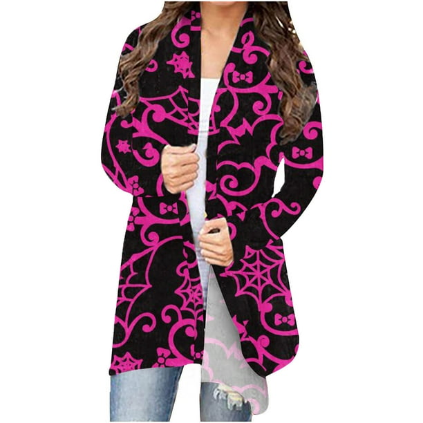 Camiseta de manga larga para mujer, cárdigan de otoño, cárdigan suelto, camisa estampada, cárdigan, Top, cárdigan de Halloween, camisa Fridja hkj2506