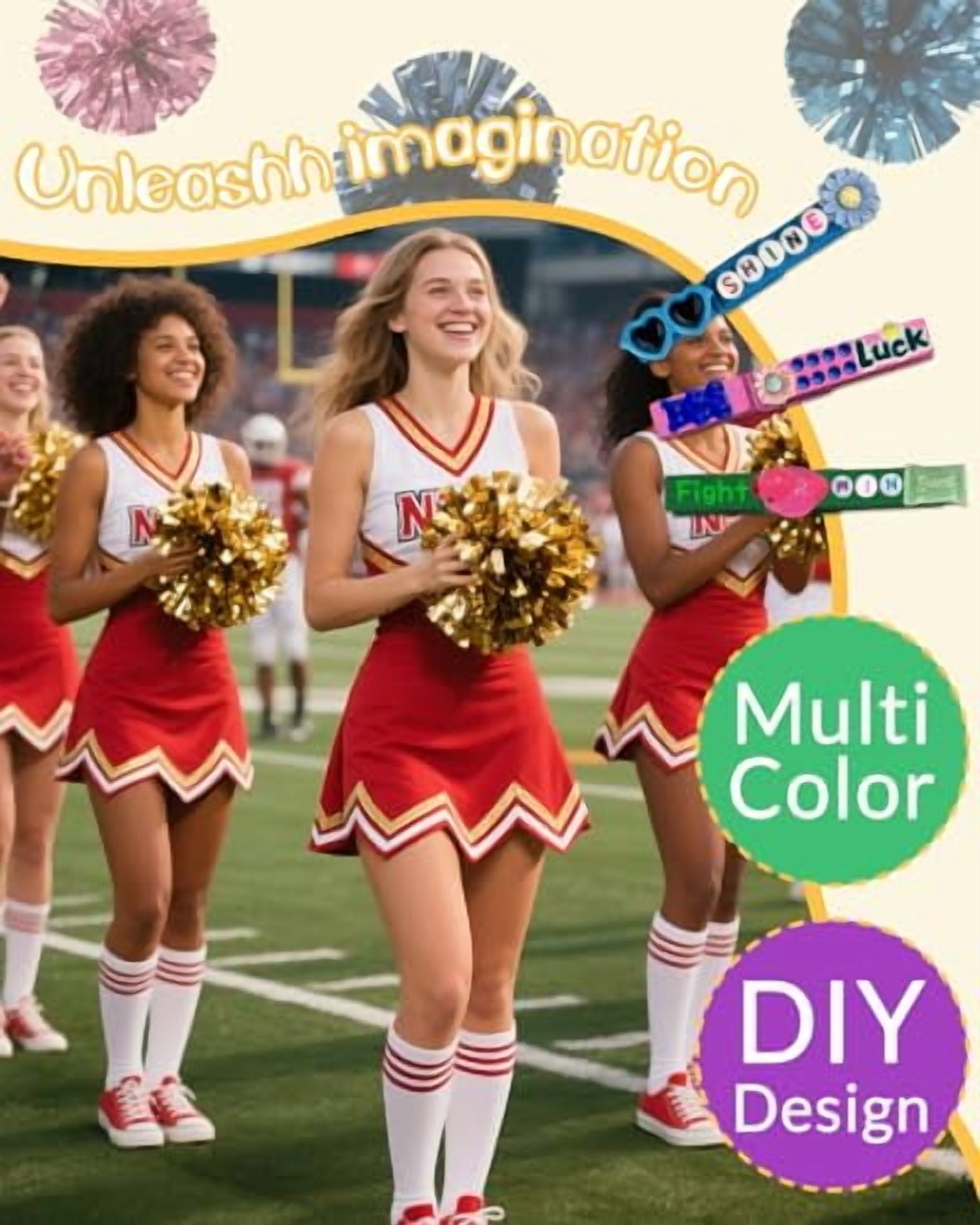 Cheer Pins Spirit Clips – 100 - Pack Multicolor Wooden Clips with Mini Bows, Duck Charms & Self-Adhesive Glitter for DIY Cheer Accessories, Schoolbag Decor, Team Crafts Gifts (Glue Not Included)$$