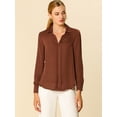 thumbnail image 3 of Camisa de trabajo Unique Bargains de manga larga elegante con cuello En V para mujer Marrón L, 3 of 6
