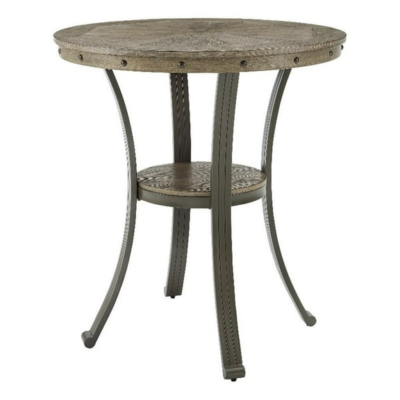 Linon Franklin Metal and Wood Pub Table in Pewter