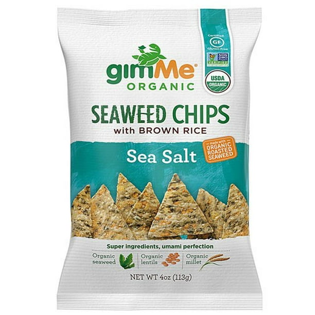 GimMe Organic Seaweed Rice Chips, Sea Salt, 4 oz