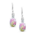 thumbnail image 2 of Gem Stone King 10K White Gold Pink Opal and White Topaz Dangle Earrings for Women (2.26 Cttw, Gemstone Birthstone, Oval 8x6mm), 2 of 5