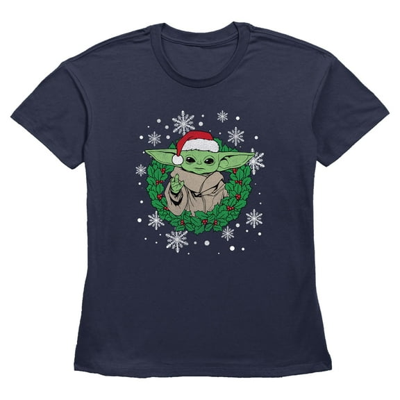 Womens Star Wars: The Mandalorian Christmas Grogu Santa Hat T Shirt