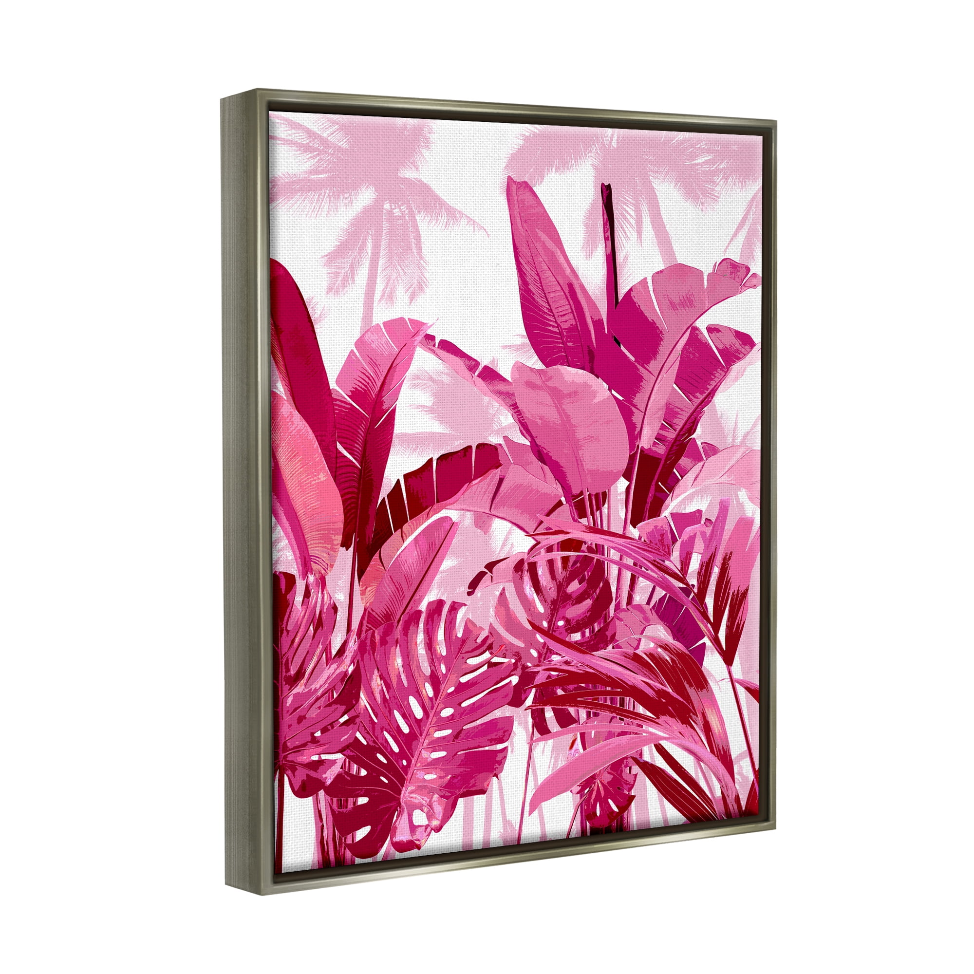 Stupell Industries Modern Pink Palms Botanical & Floral Painting Gray Floater Framed Canvas Art Print Wall Art, 25 x 31