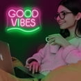 thumbnail image 3 of Lumoonosity Good Vibes Neon Sign - Large Good Vibes Neon Lights for Bedroom, Wall, Game Room Decor - Good Vibes Led Signs with Pink & Green Color for Party, Gift, Valentine's Day - 16.5 x 11.8-inch, 3 of 5
