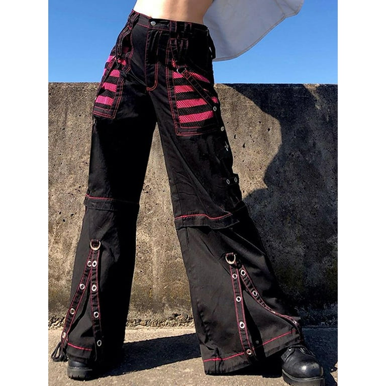 Y2K Cargo Pants Jean for Women Big Pockets Vintage Baggy Trouser Low Waist  Black