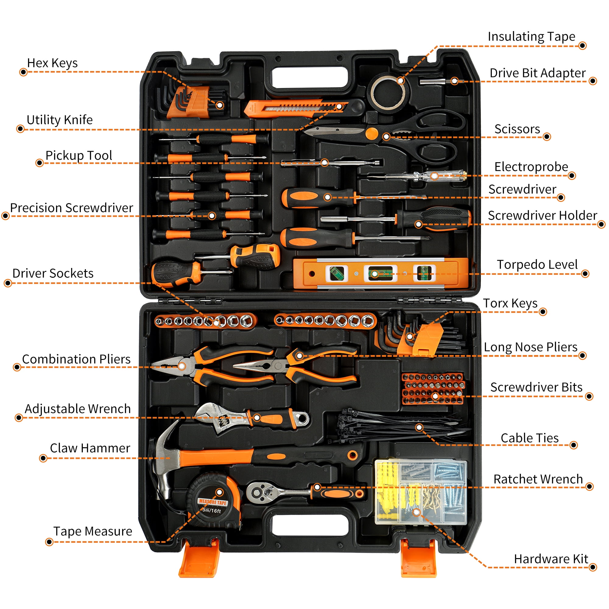 JELLAS Tool Set with Plastic Toolbox Storage Case, 242 Piece Basic Household Tool Kits, Toolbox with Tools, Mechanic Hand Tool Kit Ideal for Home Improvement