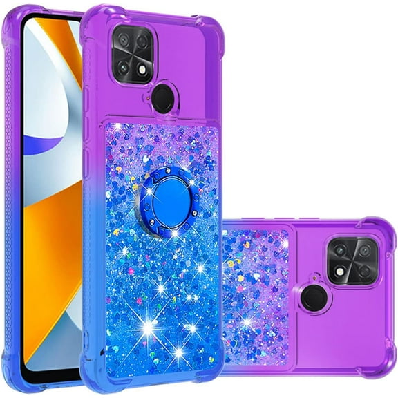 Slim Fit Phone Case for Xiaomi Poco C40, Bling Shiny Quicksand Effect TPU Bumper Case with Four Corners Heavy Protection Anti-Fall Cover for Xiaomi Poco C40,Purple Blue