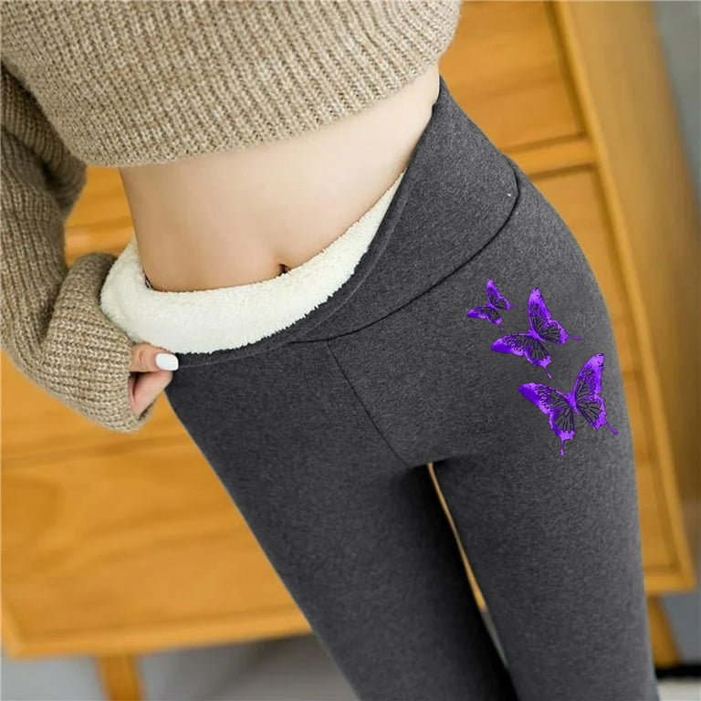 Dndkilg Womens Fleece Lined Tights Leggings Butterfly Velvet Tummy Control Skin Color Christmas Tights for Women Fluffy Leg Warmers Furry High Waisted