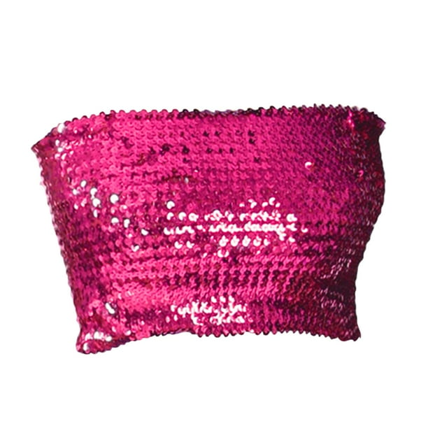 Top de tubo con lentejuelas para mujer, ropa de baile, brillo, elástico, para escenario, con hombros descubiertos Rojo