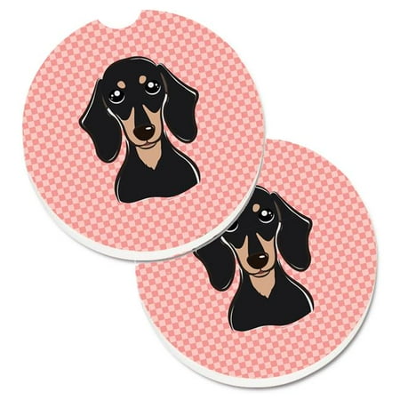 

Checkerboard Pink Smooth Black & Tan Dachshund Set of 2 Cup Holder Car Coaster