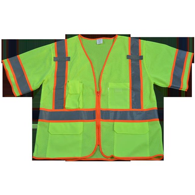Petra Roc LVM3-CB1-L-XL Safety Vest Ansi Class 3 Lime Mesh Deluxe with Orange Contrast Binding Zipper Closure 5 Pockets & 2 Mic Tab, Large & Extra Large