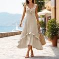 thumbnail image 3 of Iyufng Ruffled Midi Dresses for Women Deep V-Neck Sleeveless Fitted Solid Color Dress, 3 of 5