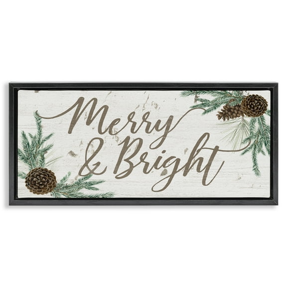 Stupell Industries Merry & Bright Festive Winter Holiday Painting Black Floater Framed Canvas Art Print Wall Art, 25 x 11
