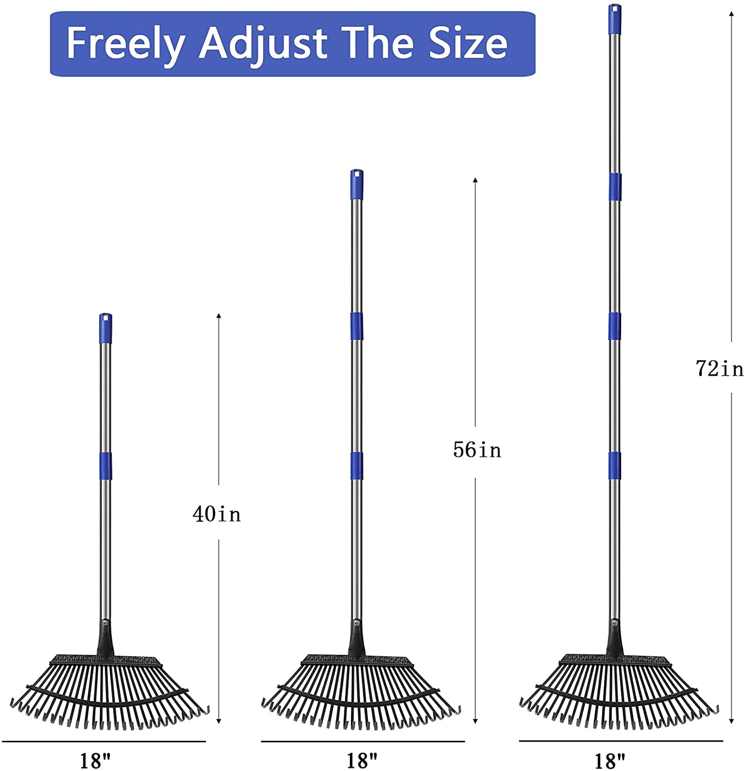 Garden Rake Leaf, 1.1" Diameter Pole & 6 FT Tall Stainless Steel Heavy Duty Adjustable Long Handle Garden Rake, Use for Yard Garden Lawn and Window Leaves（25 Tines）