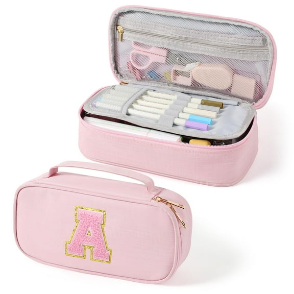 Yoolife Initial Pencil Case for Women Capacity Pencil Pouch Handheld Pen Bag Cute Portable Gift Aesthetic Pencil Case Pencil Pouch Pink Birthday Gifts for Women