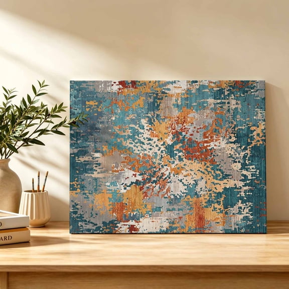 Brown Green Copper Rust Canvas Wall Art, Abstract Vintage Industrial Minimalist Wall Art Prints Artwork Framed Canvas Ready to Hang Art Pictures for Bathroom, Dressing Table, Entryway 12" x 8"