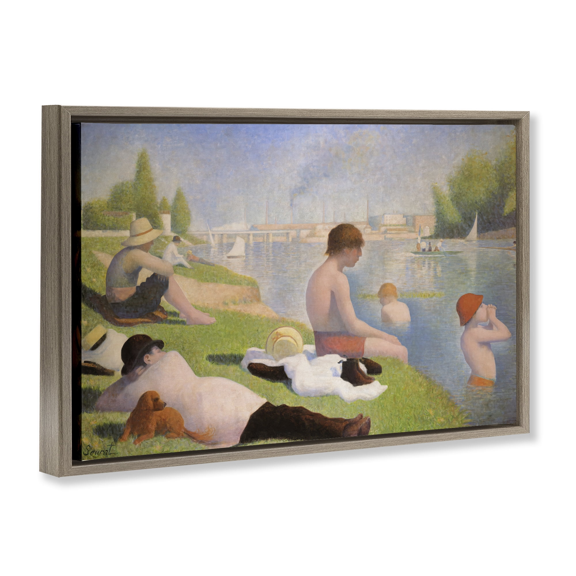 Stupell Industries Afternoon Bathers Georges Seurat Brown Framed Floater Canvas Wall Art, design by Georges Seurat