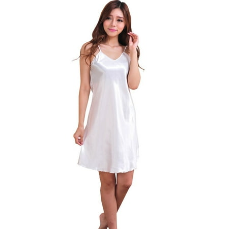 

Babula Women Adjustable Strap Solid Color Lingerie Nightwear Dress