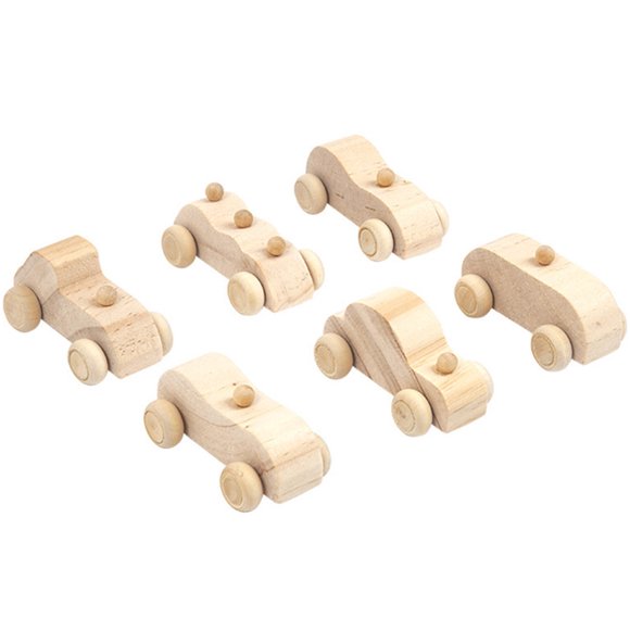 6Pcs Wood DIY Car Toys Wooden Car Crafts DIY Graffiti Cars Toy Painting Drawing Car Toy