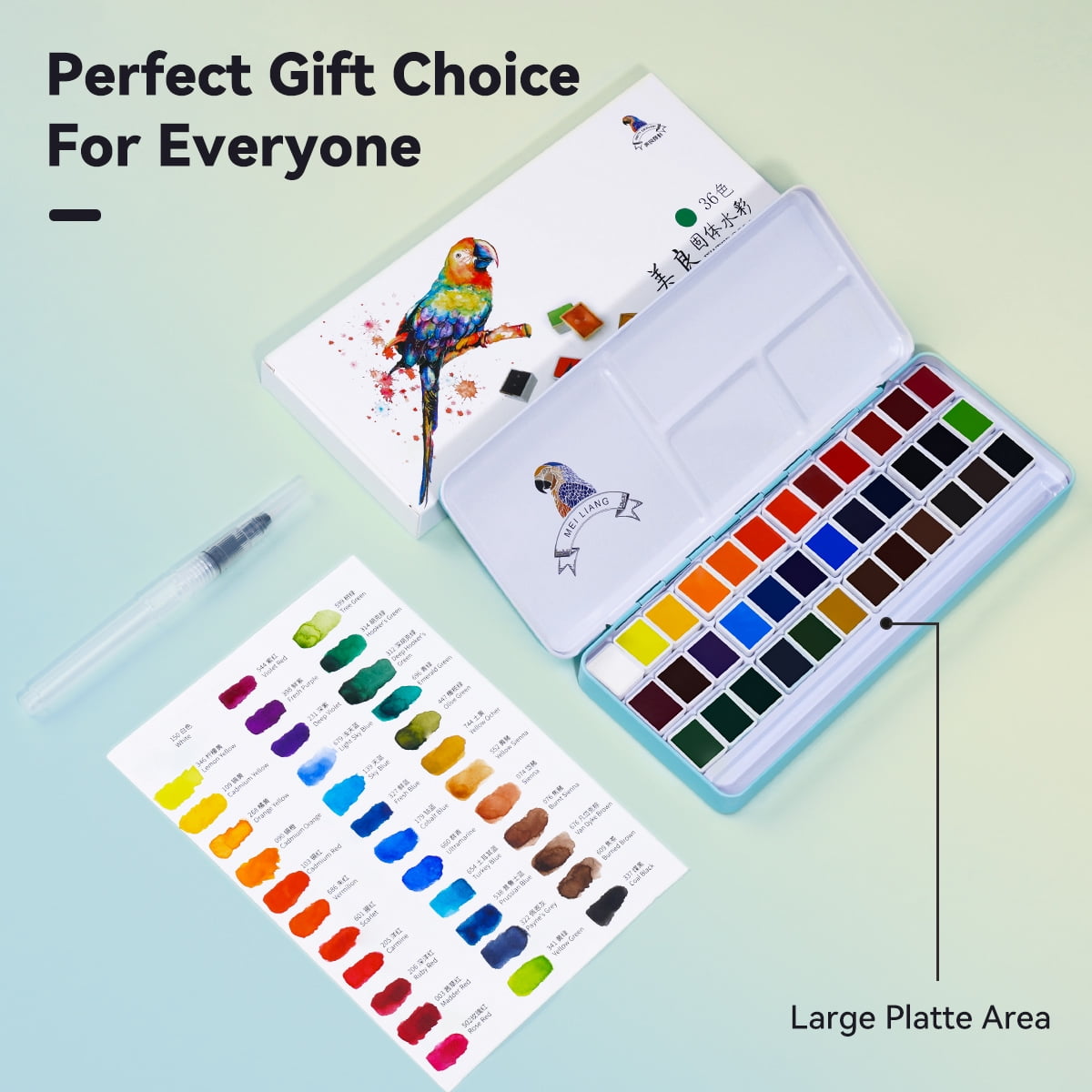 Meiliang Watercolor Paint Set, 36 Vivid Colors in Pocket Box with Metal Ring and Watercolor Brush, Perfect for Students, Adults, Beginners, Art Paints