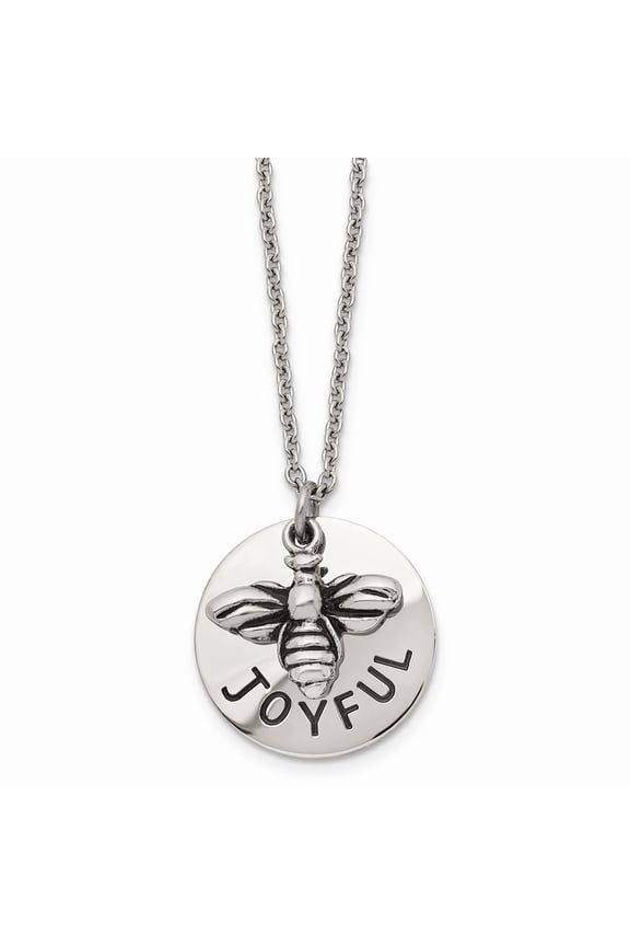 Stainless Steel Polished and Enameled Bumble Bee JOYFUL 22in Necklace; 22 inch; for Adults and Teens; for Women and Men