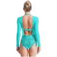 thumbnail image 4 of iiniim Women's Sequins Lyrical Latin Dance Dress Mesh Leotard Tassel Ballroom Salsa Party Costume Light Blue 16, 4 of 6
