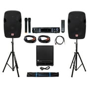 DJ Package: (2) 12" 1200w Speakers+12" Subwoofer+Bluetooth Amp+Stands+Cables+Bag