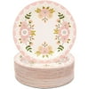 80 Pack Pink Floral Paper Plates, Vintage Flower Dinner Plate for Bridal Shower & Tea Party Supplies Decorations, 9 in