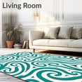 thumbnail image 2 of ODIKA 4'x6' Machine Washable Non-Slip Area Rug, Elegant Spiral Cascade with Modern Art Influence and Flowing Accent Strokes High Traffic Rug with Pad, Teal, 595293, 2 of 8