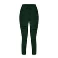 thumbnail image 3 of Timoontee Women's Ripped Hole Capri Pants Stretch Drawstring High Waist Comfy Cropped Jeggings Pencil Trousers Green XL, 3 of 5