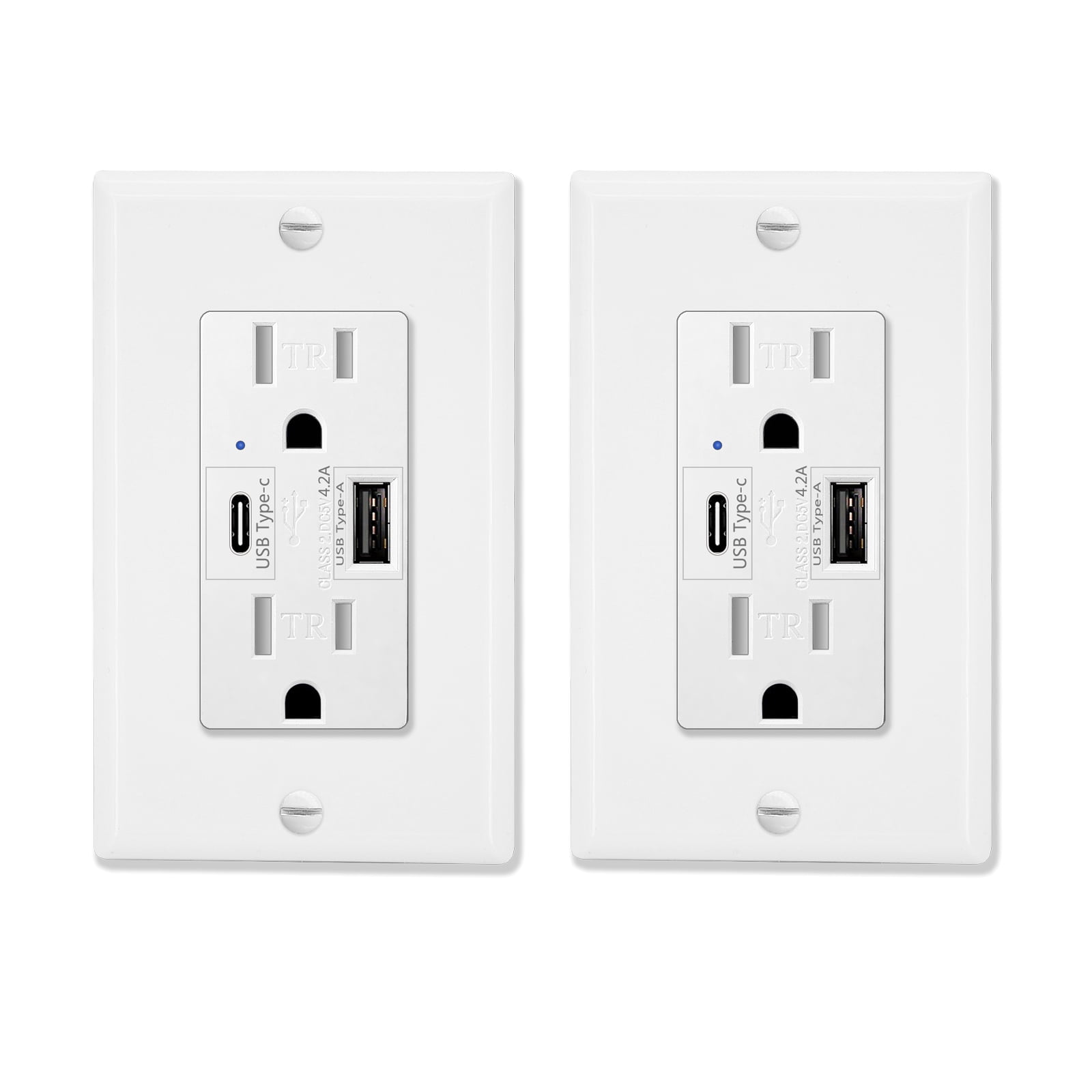 125V 15A Tamper Resistant Duplex Receptacle 2 Pack Wall Mount Charger Dual USB Fast Charging Outlet KEYGMA 4.2A USB Outlet White