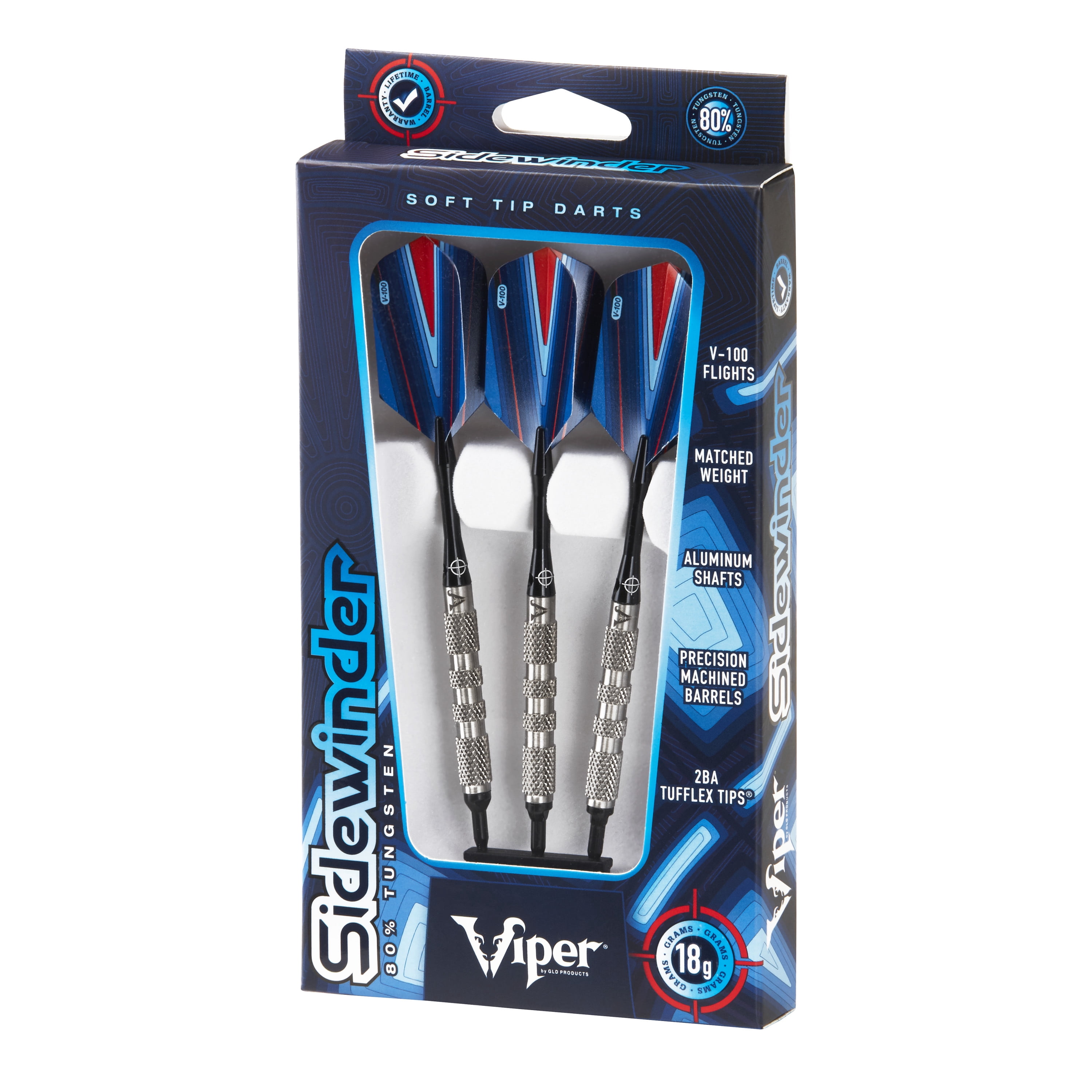 Viper Sidewinder 80% Tungsten Soft Tip Dart Set, Knurled Barrel, 18 Grams