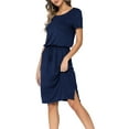 thumbnail image 4 of CALIPESSA Women Summer Solid Casual Hide Belly Drawstring Knee Length Dress, 4 of 5
