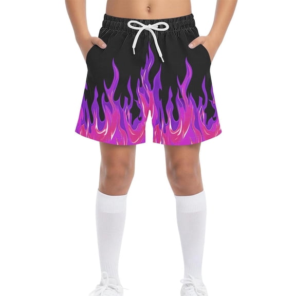 Kids Boys Shorts Breathable Drawstring Elastic Waistband Flame Print Athletic Shorts for Sports Running, 4T-15Y