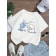 thumbnail image 1 of Adorable Puppy Blowing Fan Graphic Girls' T-Shirt - Comfy & Durable Polyester Crew Neck Short Sleeve Tee for Summer Outdoor Play, White with Blue Cartoon Print, Casual Straight Sleeve Design, 1 of 6