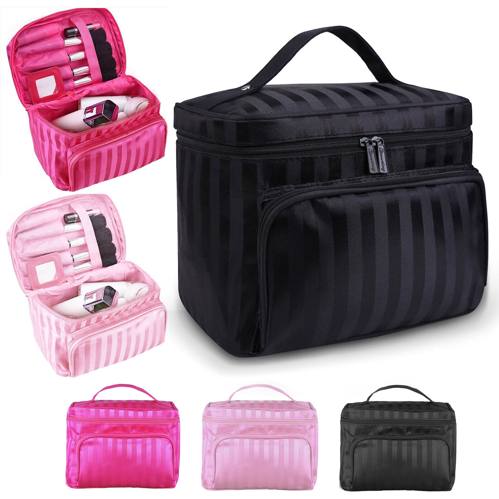 Makeup Bag for Travel Cosmetic Bag Large Make Up Brush Organizer Portable  Toiletry Bag With Soft Handle, Pink