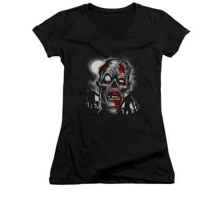 Junior Faces - Walking Dead Zombie Face Close Up Junior V-Neck T-Shirt Tee