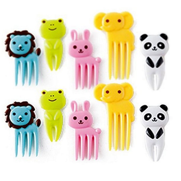 10 Uds. Tenedor de fruta, tenedor Bento para pastel, Mini tenedor con patrón de viñetas de animales para niños y adultos, palillo de dientes, accesorios bonitos de calidad alimentaria