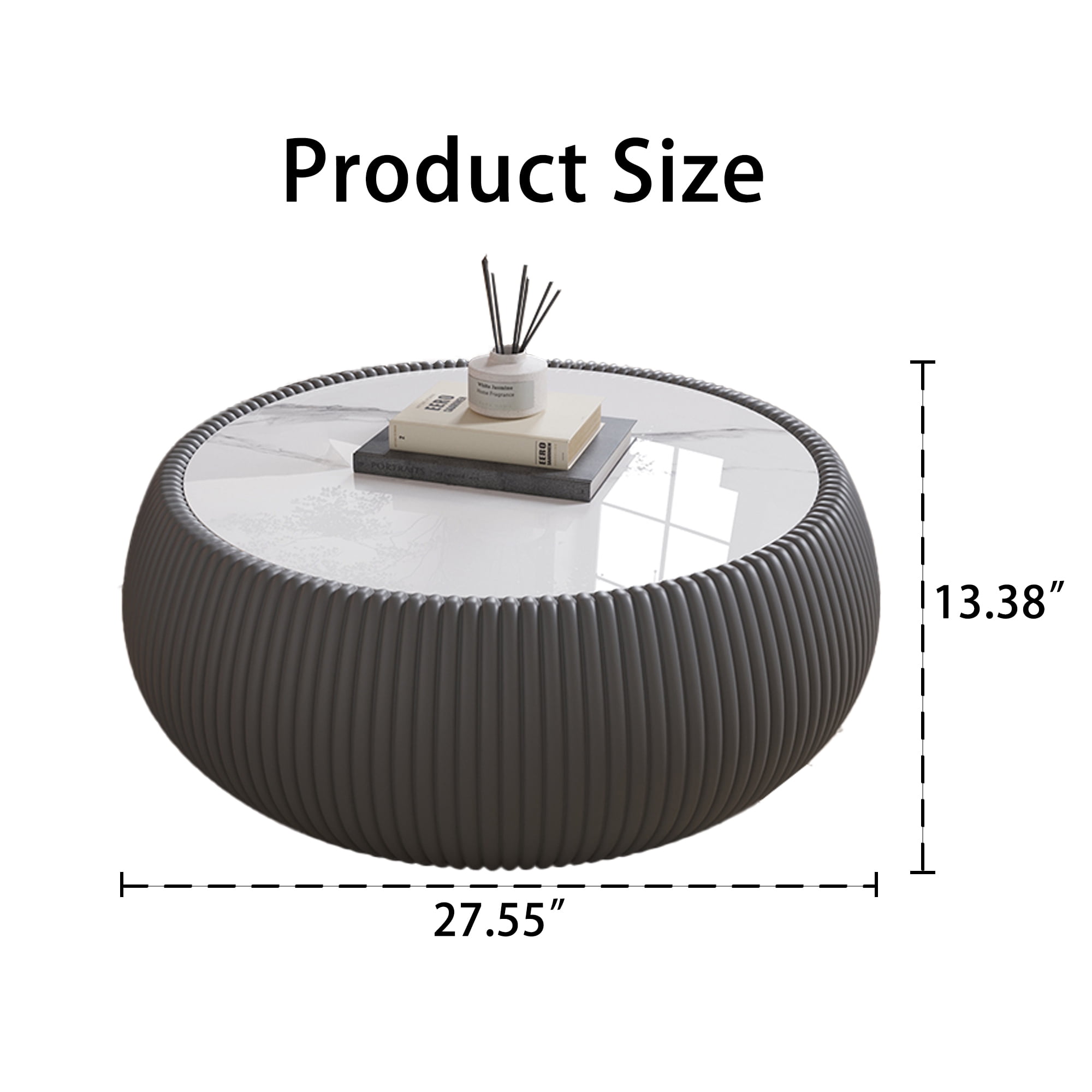 Leumius Round Coffee Table,Cylinder Shape Leather Coffee Modern Sofa Table for Living Room, Bedroom and Outdoor Home Decor Grey