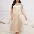 thumbnail image 6 of Maean Womens Plus Size Nightgowns Satin Silky Lace Short Sleeve Loose Sleepwear V Neck Nightdress, 6 of 6