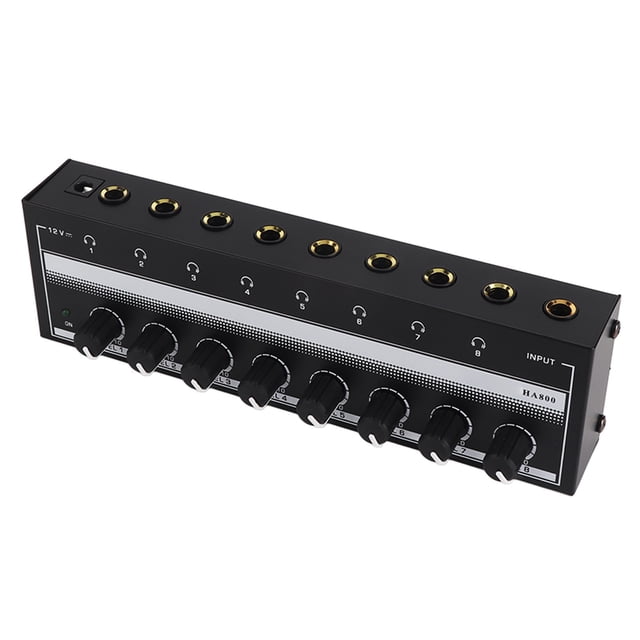 Amplificador de auriculares Portátil de metal de 8 canales, Amplificador de auriculares de estudio y escenario con control de volumen independiente, de distribución