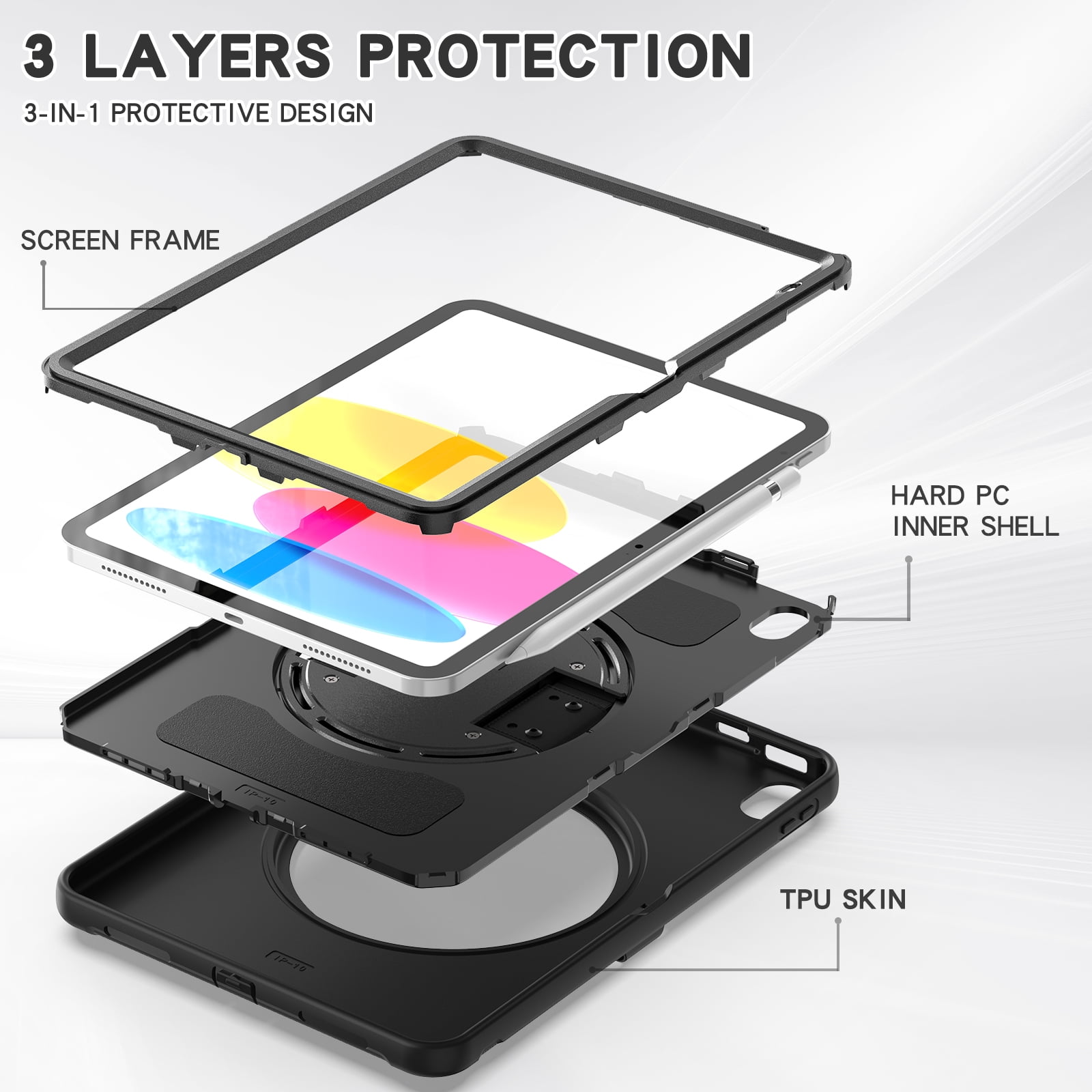 Allytechgroup Case for Apple iPad 11th Gen 11" 2025/ iPad 10th Gen 10.9" 2022, Build-in Pencil Holder Rotaing Stand Heavy Duty Shockproof Kids Friendly Hand Strap Tablet Cover for iPad 11/ iPad 10
