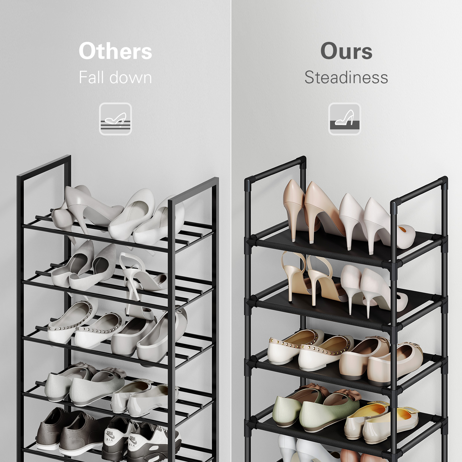 Bug Hull 10-Tier Narrow Shoe Rack, Black photo 3