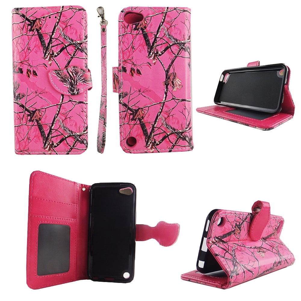Camo Pink Mozzy Wallet Folio Case for Ipod touch 6 6th Fashion Flip PU