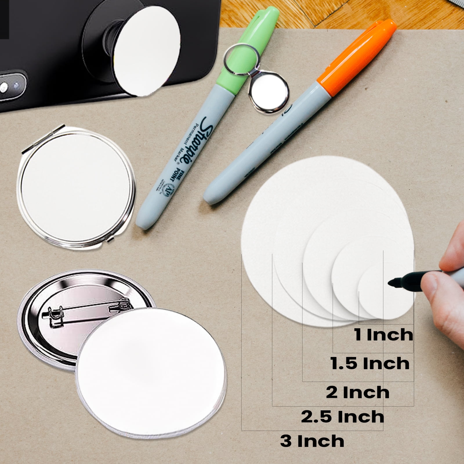 Muka 100Pcs 1.5 Inch Round Sublimation Blank Aluminum Sheets, Aluminum Board Heat Transfer for Breastpin, Retractable Badge Holder, Photo Tray, Collapsible Phone Holders