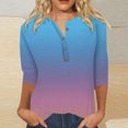 thumbnail image 2 of Womens Colorful Shirt Womens Cotton Tshirts,3/4 Length Sleeve Womens V-Neck Tops Casual Crewneck Plain T Shirts Three Quarter Sleeve Tunic Tops Trendy Loose Blouses(Size:2XL), 2 of 4