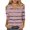 Pink, variant on Vivianyo HD Women's Stripe Print Cold Shoulder Top, Straight Cut V Neck Three Quarter Sleeve Blouse, Spring Fall Casual Top for Daily Shopping and Weekend Walks, Sizes S-2XL
